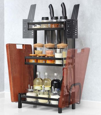 3 Layers Spice And Condiment Rack 37x20x59.5cm Size for Kitchen Matt Black