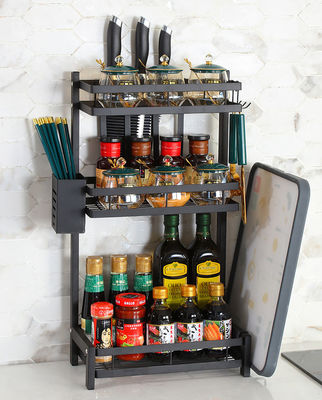 3 Layers Spice And Condiment Rack 37x20x59.5cm Size for Kitchen Matt Black