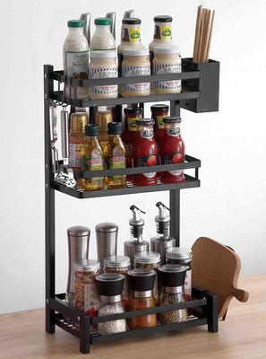 3 Layers Spice And Condiment Rack 37x20x59.5cm Size for Kitchen Matt Black