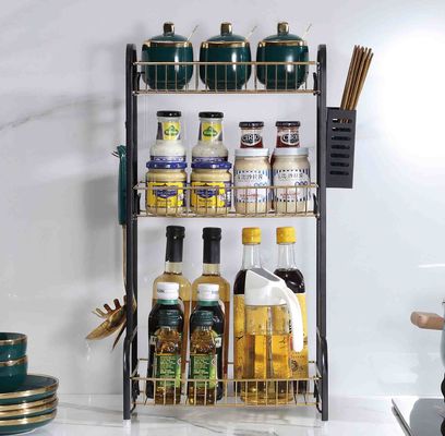 365x220x600mm Countertop Kitchen Rack 3 Tiers Black Gold Multifunctional For Spice