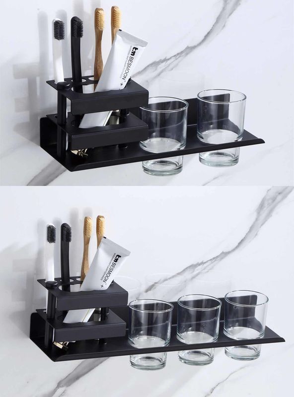 Multifunctional Wall Mounted Toothbrush Holder Matte Black Color ODM