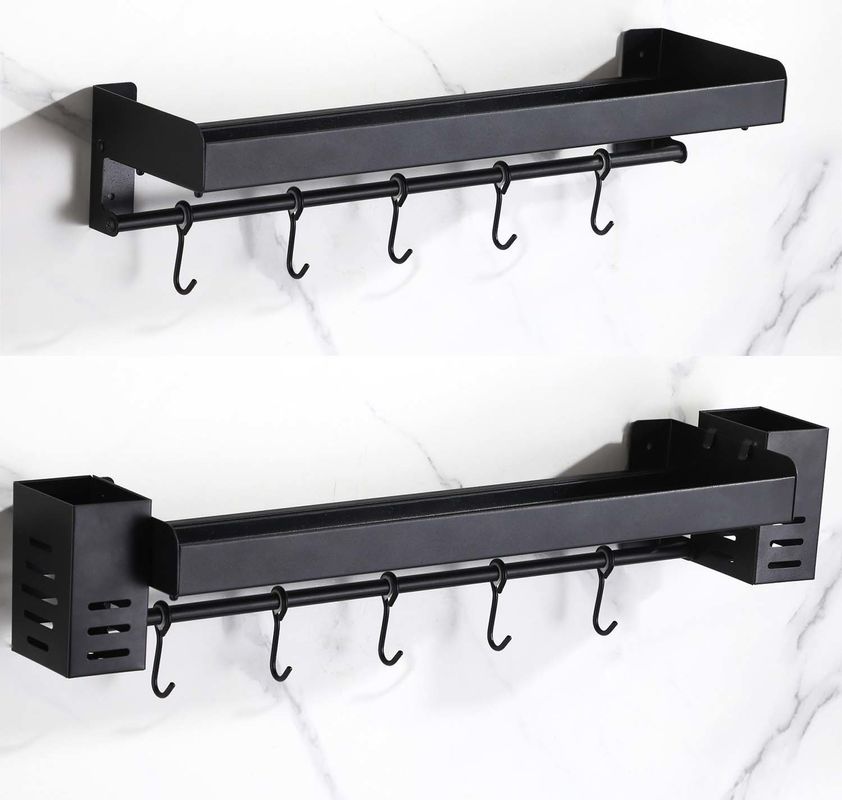 5 Hooks Wall Mounted Kitchen Shelf Space Saving Matte Black Color