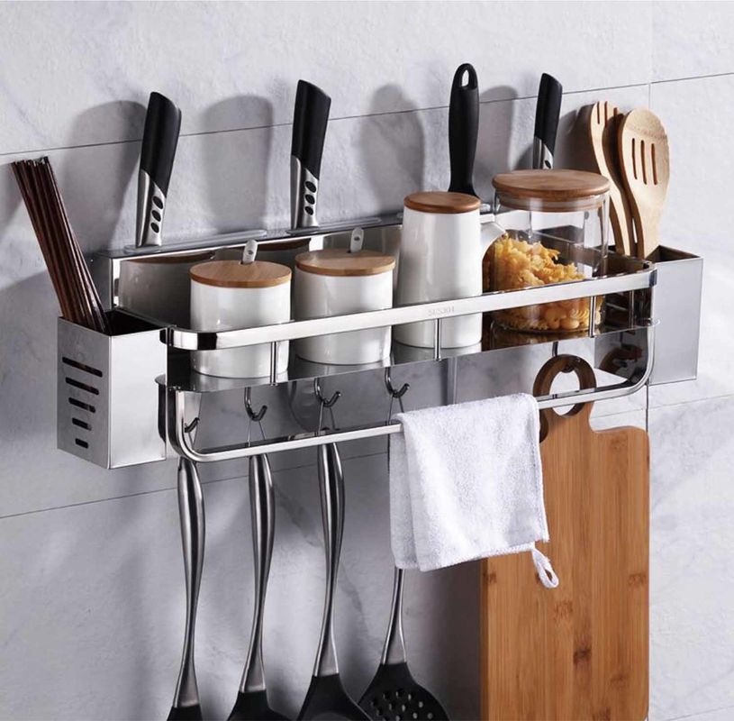 OEM ODM Wall Mounted Kitchen Shelf With Mirror Polished Stainless Steel 304 Material