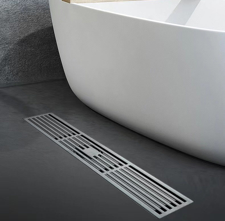 Matte Silver Stainless Steel Linear Shower Drain With Removable Pattern Grate