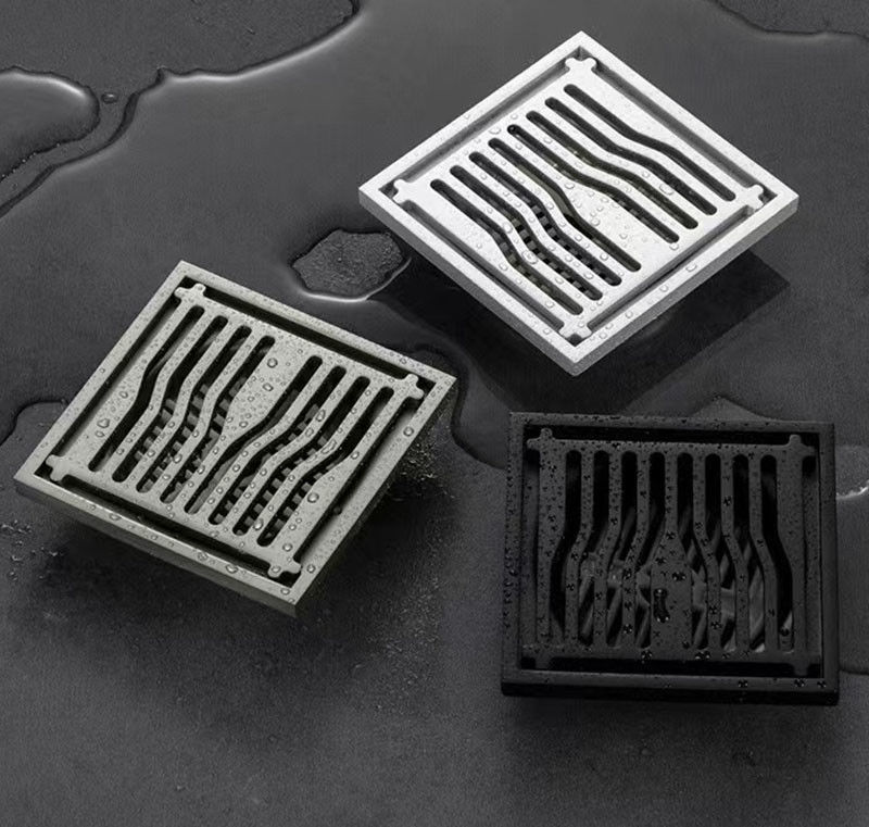 Square Bathroom Shower Floor Drain With Matte Grey Brush Nickel Color
