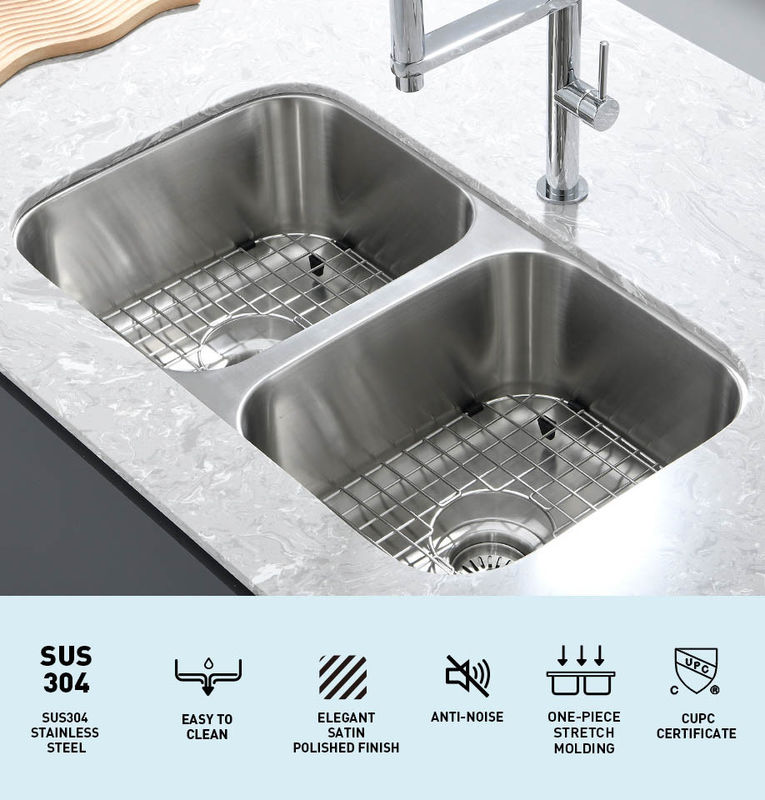 Rectangular 304 Stainless Steel Kitchen Sink Double Bowl For Garages Outdoors ODM