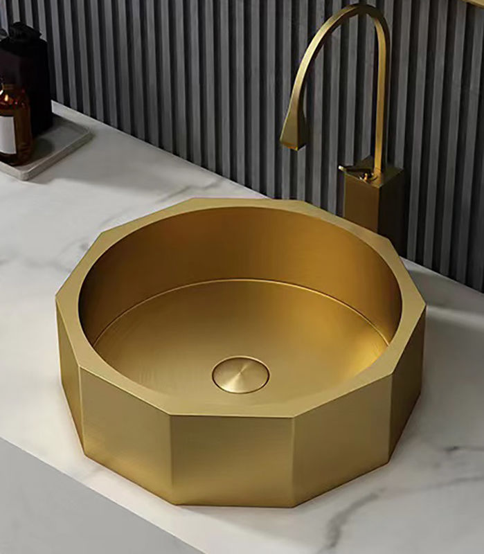 Luxury Stainless Steel Wash Basin , Brushed Gold Vanity Vessel Sink OEM ODM