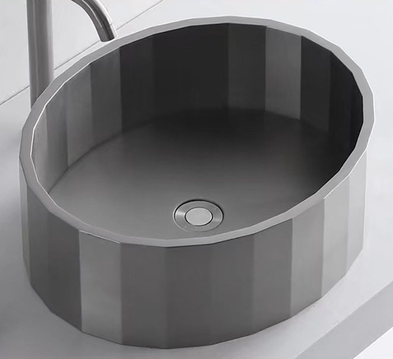 Oval Shaped Stainless Steel Vessel Bathroom Sinks With Matte Black Matte Grey Color