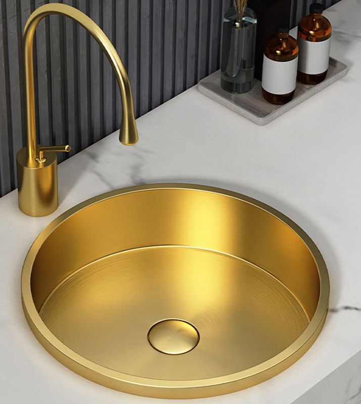 Bathroom Top Mount Vessel Sink Bowl Round Shape With Satin Brushed Finish