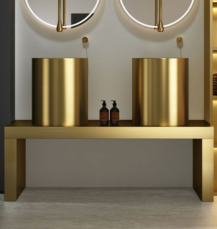 Freestanding Column Stainless Steel Pedestal Sink For Courtyard Hotel