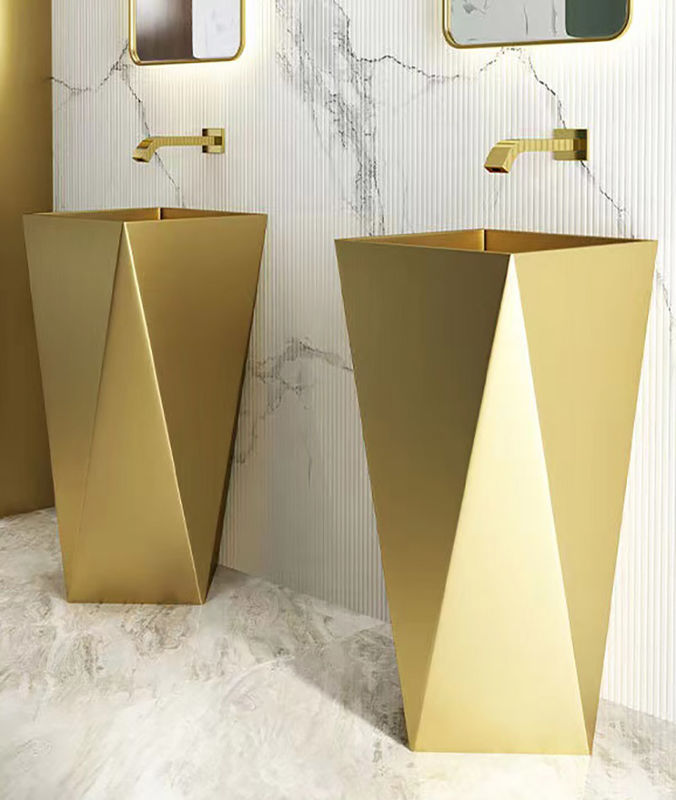 Brushed Finish Irregular Stainless Steel Pedestal Sink Floor Standing For Bathroom