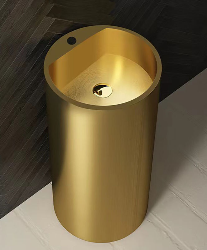 Brushed Finish Pedestal Bathroom Sink , Freestanding Wash Basin SUS304 Material