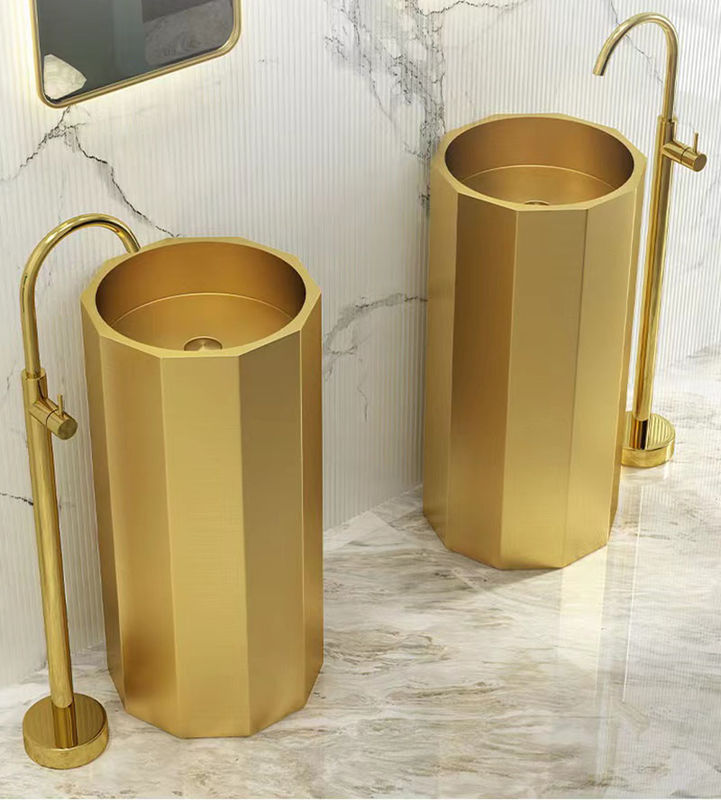 Round Column 304 Stainless Steel Pedestal Sink ODM With Nano Coating