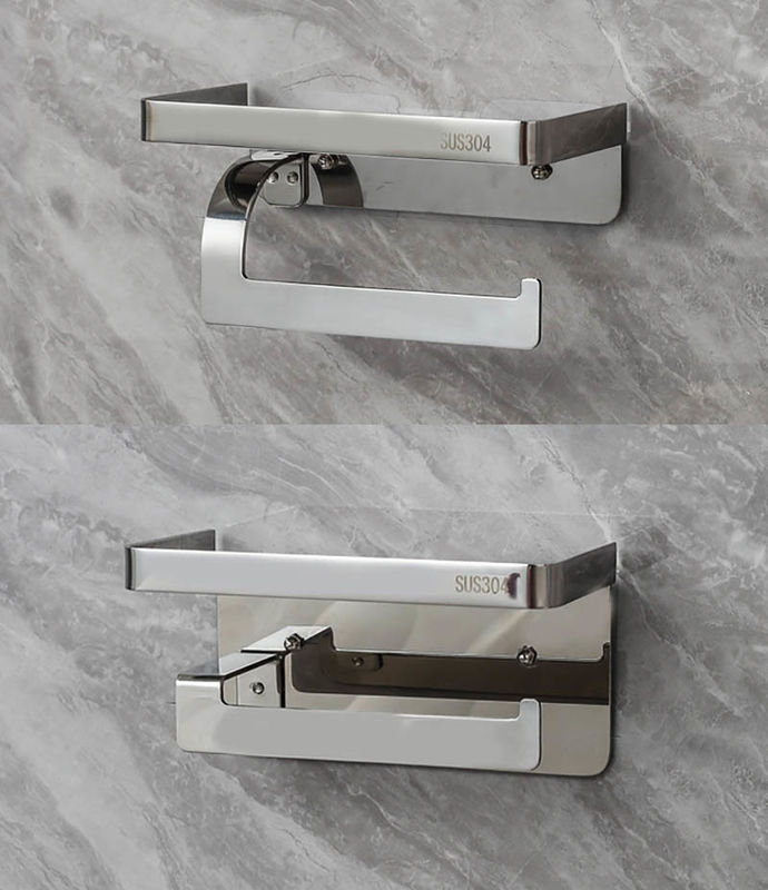 Adhesive Stainless Steel Toilet Paper Dispenser With Shelf Polished Chrome Color
