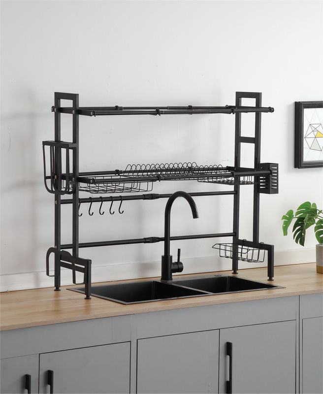 Stainless Steel Adjustable Over Sink Dish Rack 2 Tiers 780mm Height 255mm Width