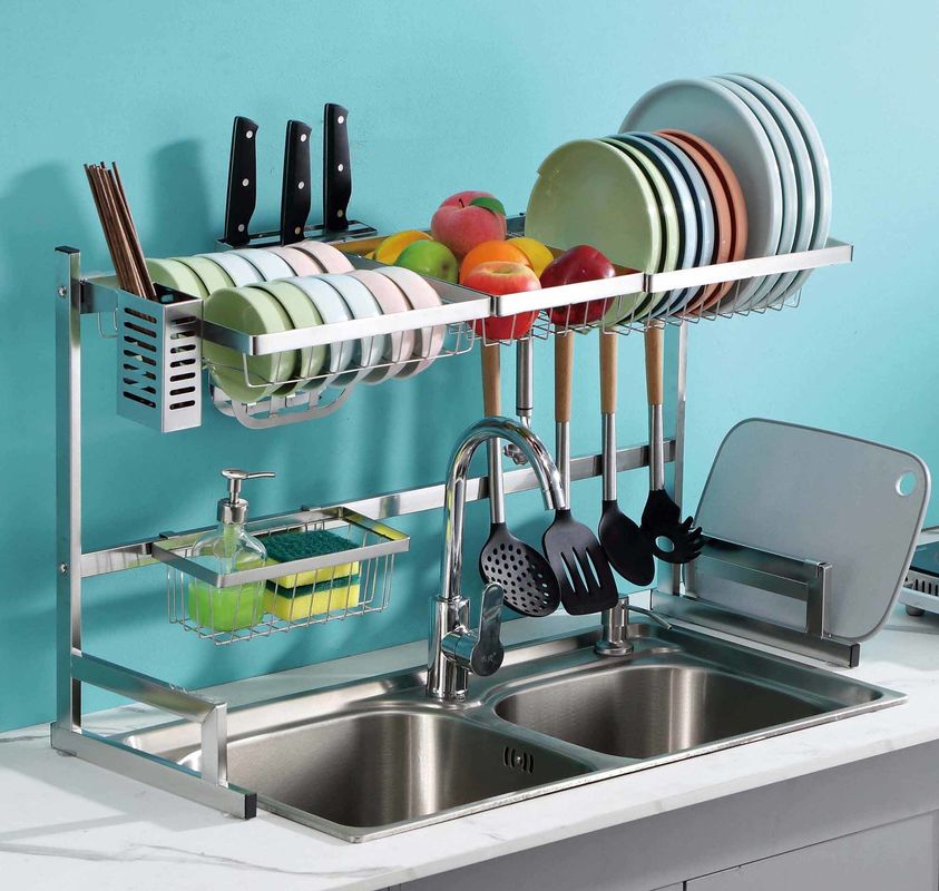 Polishing Sink Drying Rack 20 Inch Height , Rust Free Kitchen Dish Rack Over Sink