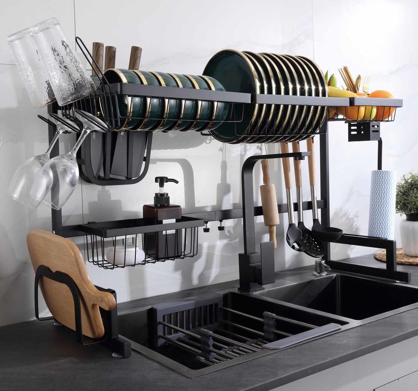 2 Layer Over The Sink Drying Rack Multifunction Stainless Steel Matt Black